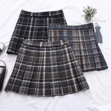 Винтажная плиссированная мини-юбка на молнии с высокой талией, а-силуэт, сексуальная шерстяная Зимняя юбка для женщин, клетчатая женская юбка, saia saias faldas