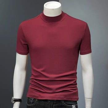 

Solid Red T Shirt Men Cotton Slim Fit Comfortable Summer Mens High Quality Tshirts Short Sleeve Turtleneck Tops XXLl Blue Black