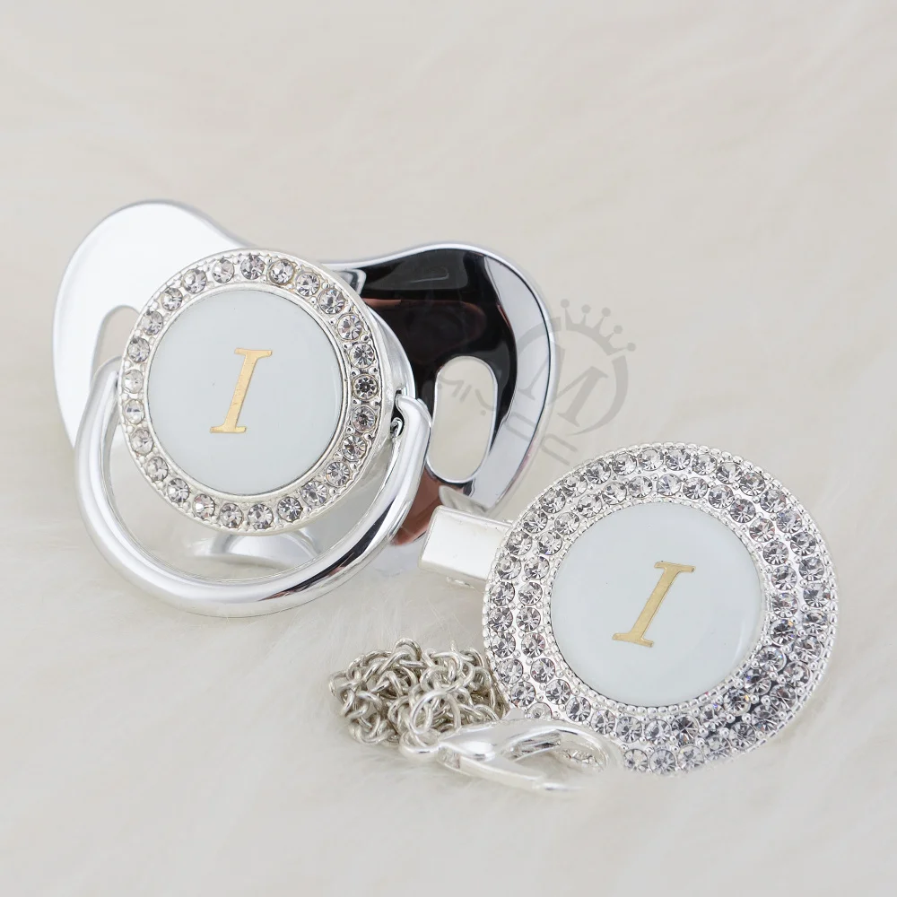 MIYOCAR серебро bling соска и соска клип набор имя инициалы письмо I уникальный BPA бесплатно пустышка bling baby shoower подарок L1