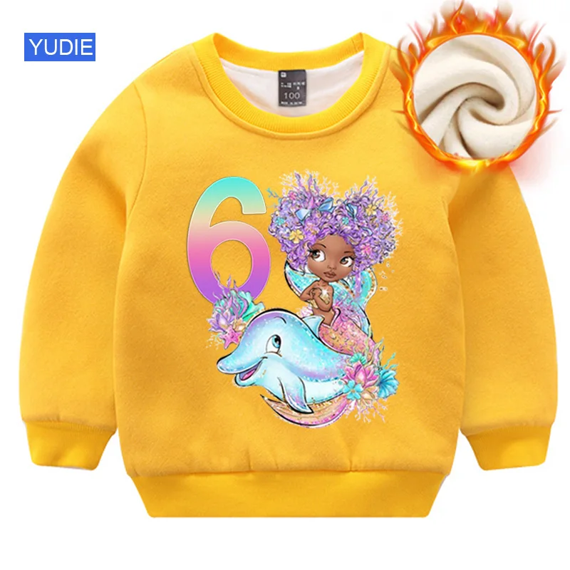 

Baby Boys Winter Mermaid Dolphint Sweatshirts Girls Long Sleeve Warm Tops Kids Toddler Plus Velvet Pullover Striped Hoodies 2021