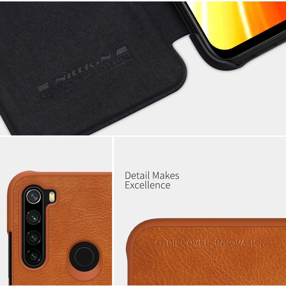 Чехол для Xiaomi Redmi Note 8 Nillkin Qin из натуральной кожи с откидной крышкой и отделением