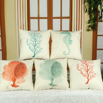 

5pcs High Quality Home Decorative Throw Pillow Customized Tree Squar Decorative Cushion Linen Print Home Cotton Vintage