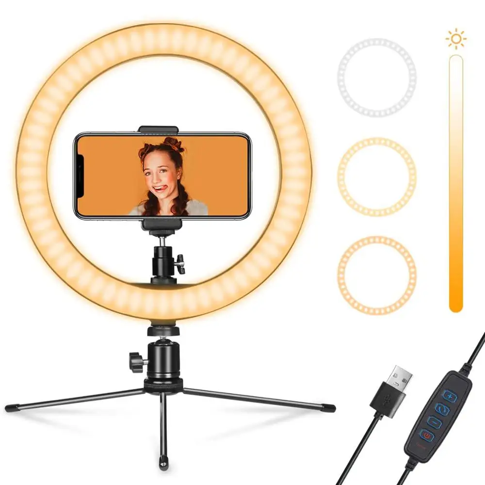 

10 Inch LED Table Ring Light With AdjustableTripod, Flexible Mobile Phone Stand, Bluetooth Remote Control For Vedio, Live Makeup