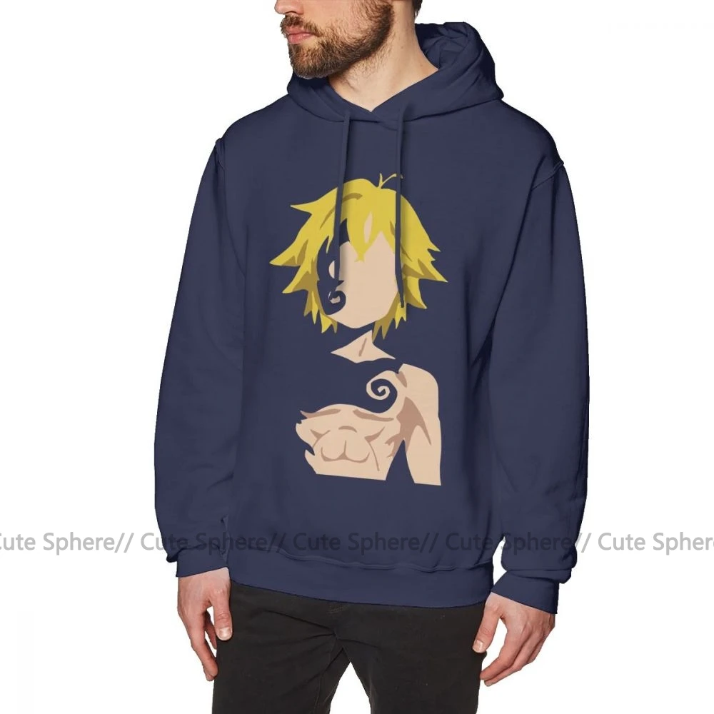 Толстовка с капюшоном Seven Deadly Sins Meliodas, хлопковый Повседневный пуловер с капюшоном, мужская толстовка с длинным рукавом, свободные толстовки XXL, Осенние белые толстовки - Цвет: Navy Blue