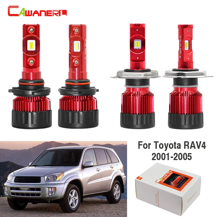Cawanerl 4 Pieces Car LED Headlight Hi/Lo Beam Fog Light White H4 9006 9000LM 12V For Toyota RAV4 RAV 2001 2002 2003 2004 2005 | Автомобили