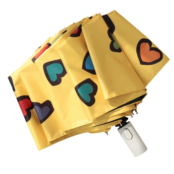 

Heart Automatic Uv Protection 3 Folding Umbrella Cute Windproof Black Coating Ladies Sun Umbrella Household Rain Gear U6B