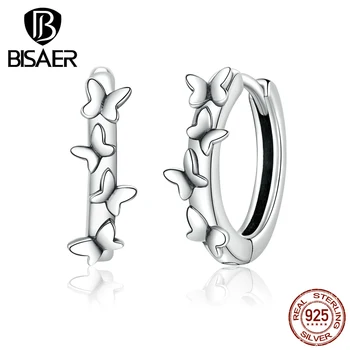 

BISAER Hot Sale 925 Sterling Silver Elegant Butterfly Stud Earrings for Women Round Circle Fashion Women Jewelry Brincos ECE927