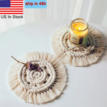 

FAST DELIVERY Northern Europe Cup Pad Non-slip Insulation Mats Pure Handmade Cotton Braid Macrame Tablecloth Table Mat