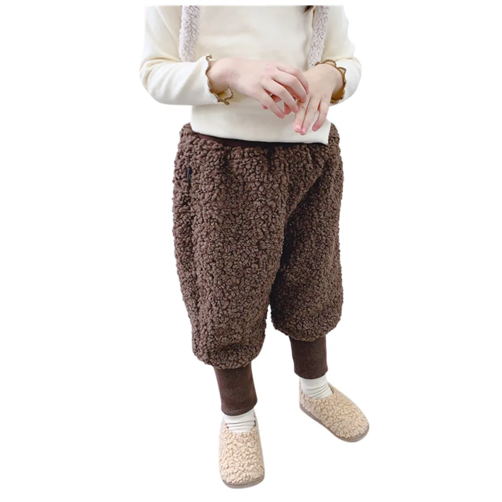 Детские брюки; штаны; одежда для детей; Зимняя Теплая Флисовая Фланелевая Пижама для девочек; брюки; штаны; одежда; зимняя одежда; roupas - Цвет: Coffee