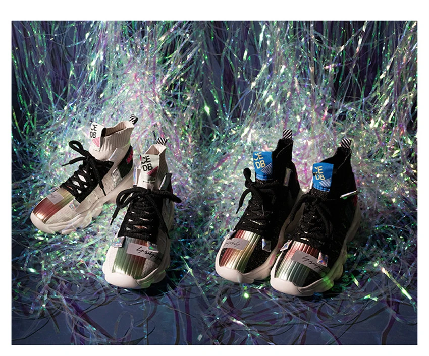 IGU/женские кроссовки; обувь на плоской платформе; tenis feminino; эластичные носки; флуоресцентная обувь с высоким берцем; женская обувь; большие размеры 41, 42