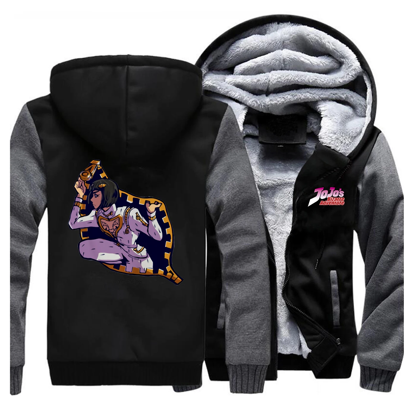 JOJO Необычные Приключения над небом зимняя куртка для мужчин флис толстые теплые мужские куртки и пальто толстовки Толстовка спортивная куртка - Цвет: Dark Gray Black