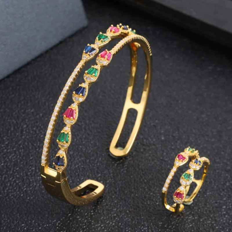 

Комплект свадебных украшений Zlxgirl из 2 предметов, роскошный браслет и кольцо с кубическим цирконием класса ААА, Классический комплект свадебных украшений с сумочкой