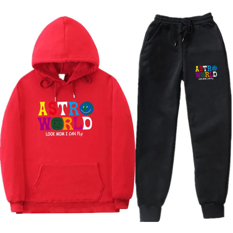 red MK0226 Разноцветные толстовки с капюшоном ASTROWORLD, комплекты брюк, мужская и женская мода, уличная одежда с надписью «MoM I Can FLy», спортивный костюм, штаны, костюм - Цвет: red MK0226