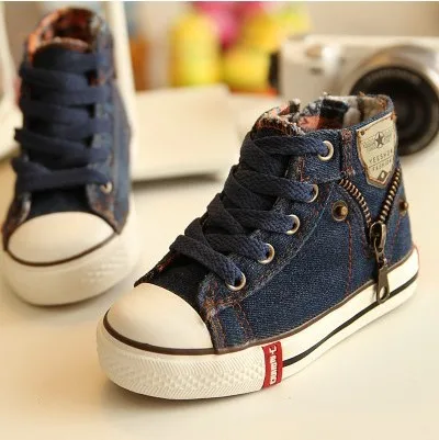 Парусиновая детская обувь; спортивная дышащая модная спортивная обувь для мальчиков и девочек; Джинсовая повседневная детская обувь на плоской подошве - Цвет: Blue