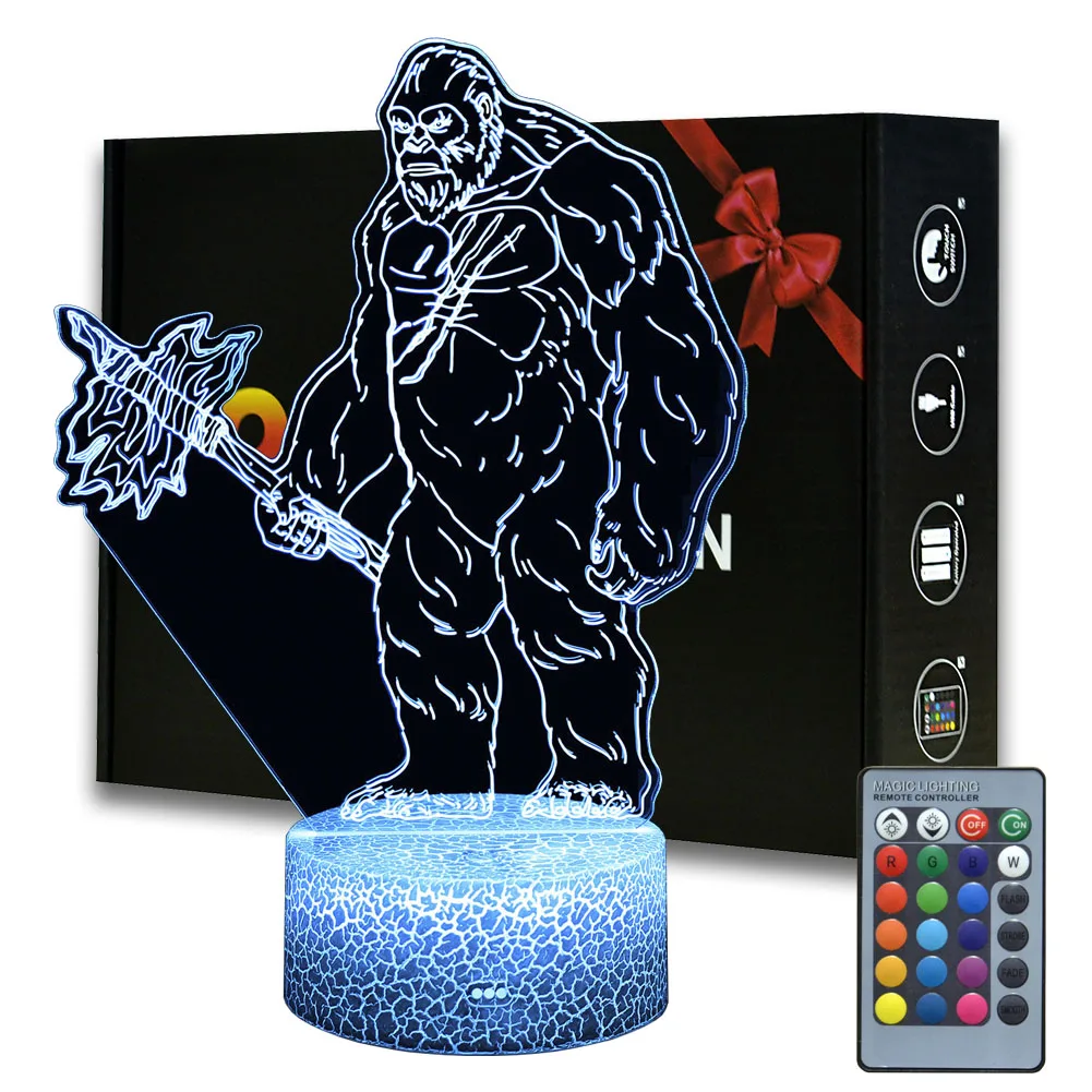 

3D Night Light King Kong Desk Set Up Decor Lamp on the Room 16 Colors Changable With Rmote for Kids Bedside Lamp Xmas Gift