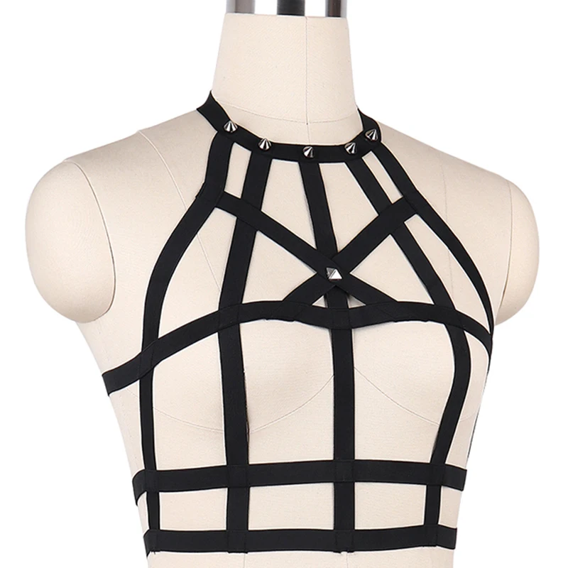 Sexy Black Body Bondage Harrness Belt Festival Adjustable Cage Bra Woman Goth Harness Punk Rave Lingerie Edgy Body Cage