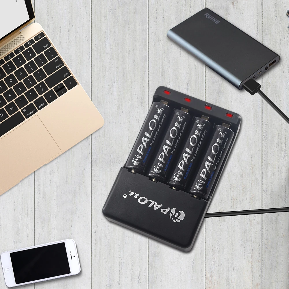 PALO 4 слота USB смарт-зарядное устройство светодиодный для 1,2 в AA AAA nimh nicd перезаряжаемая батарея струйная зарядка защита от перезарядки