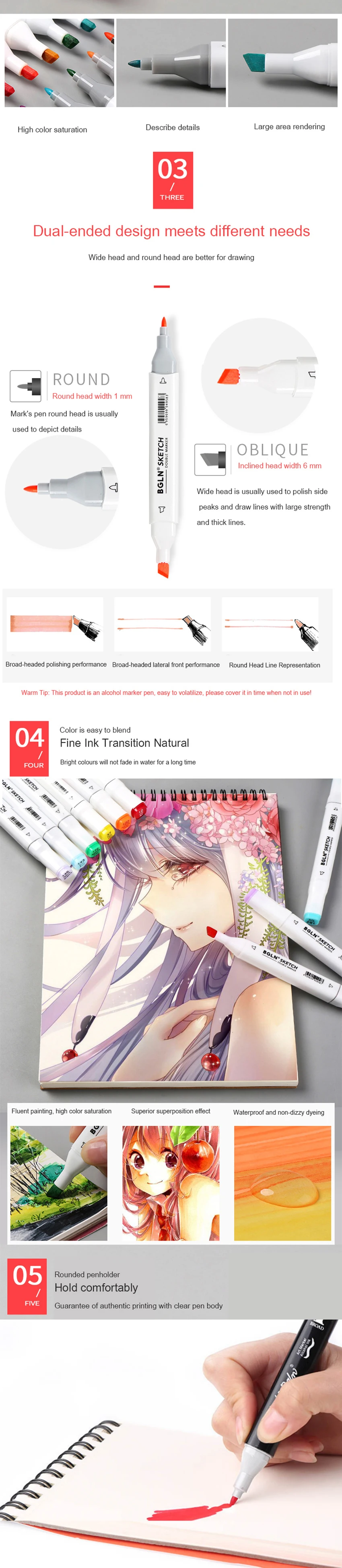 Mark pen set student anime painting markers 30/40/60/80 color single hand-painted special double-head color marker art supplies