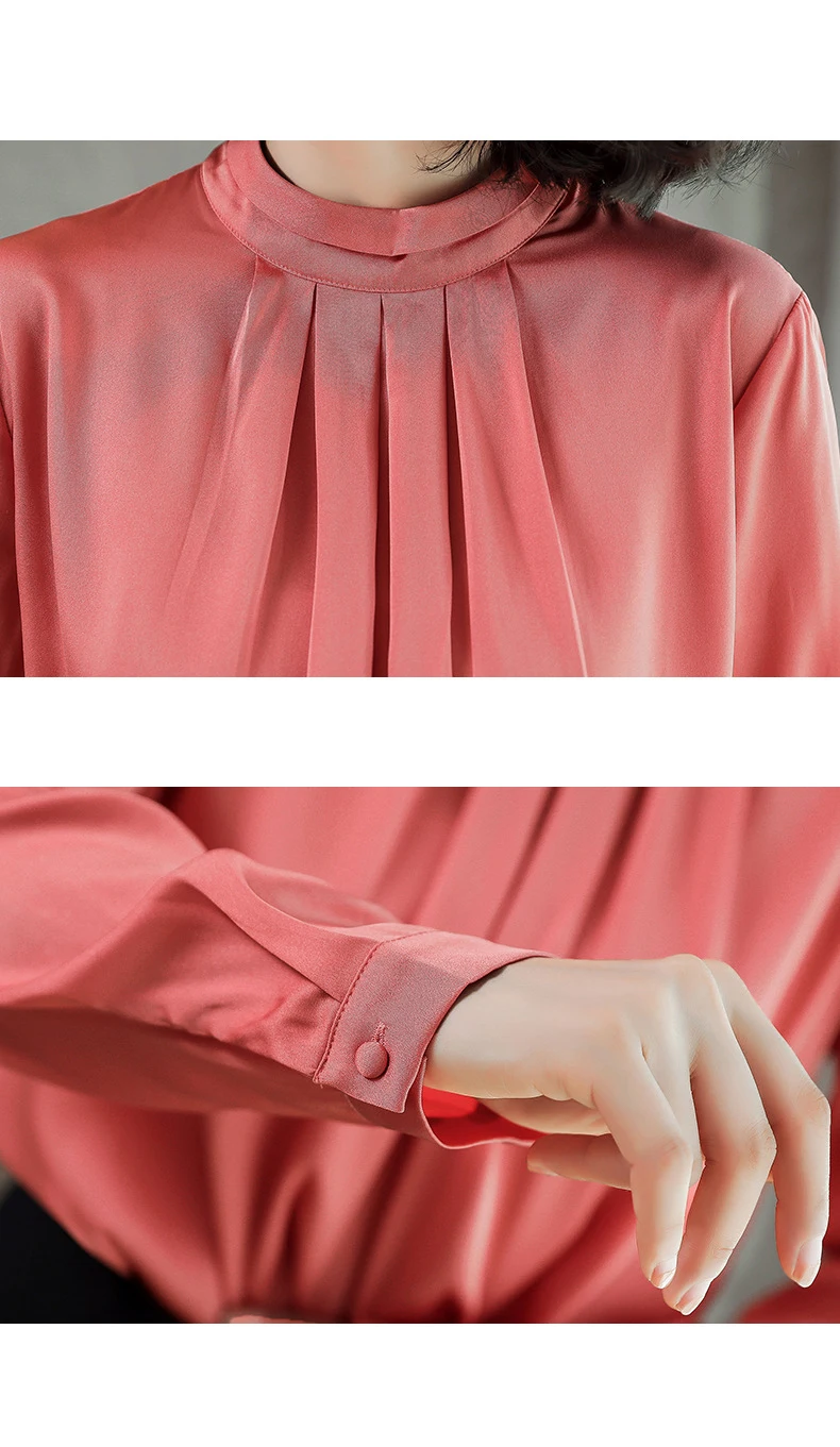 Осенняя Женская Блузка шелковая Офисная женская блуза с воротником-стойкой#11263