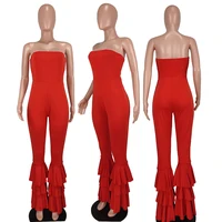 Women Strapless Bodycon Sexy Casual Jumpsuit Red Fashion New Backless Rompers Stacked Flared Pants Streetwear Overalls One Piece - Image 6
