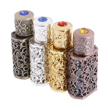 

Hot Alloy Royal Glass Bottle 3ml Antiqued Metal Empty Perfume Bottle Container Essential Oils Bottle Wedding Decoration Gift