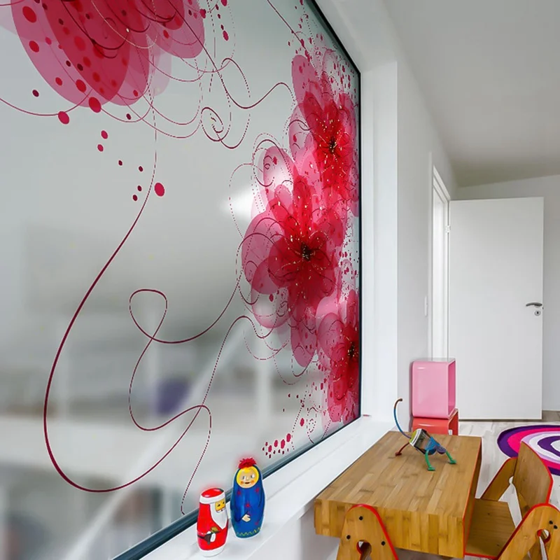 Plant Flowers Removable Light Opaque PVC Frosted Window Sliding Door Bathroom With Glue Glass Film Room Decoration Stickers