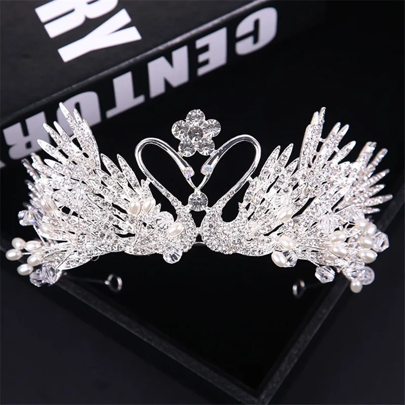New Arrival Swan Crystal Rhinestone Bridal Princess Crown Wedding Hair Accessories Bridal Silver Gold Headband Stunning Crystal