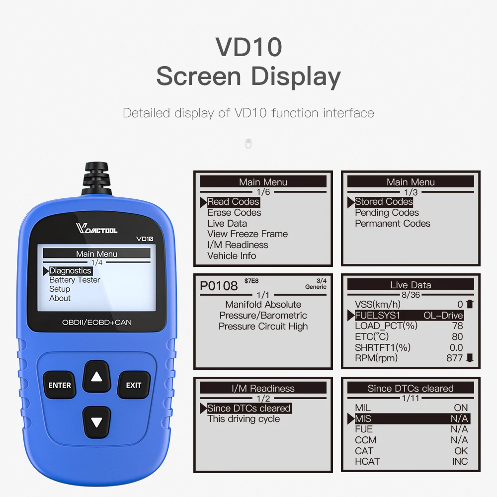 VDIAGTOOOL VD10 OBD2 сканер OBD Автомобильный диагностический инструмент автомобильный