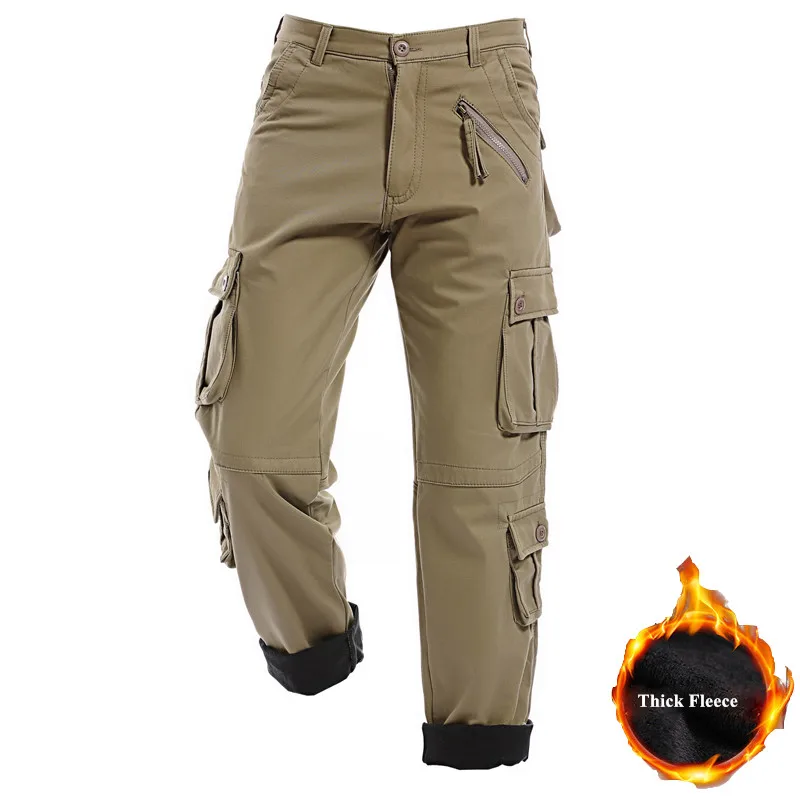 

2019 Winter Thick Fleece warm Men Military Tactics Cargo Pants Multi-pockets Loose Cotton Casual Overalls Trousers Plus Size 40