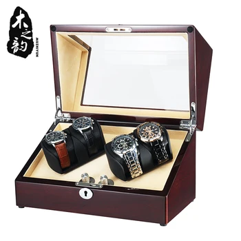 

Automatic Wooden 2 Rotors 4 Slots Watch Winder Box Storage Case With Piano Finish Quite Motor for 4 watches