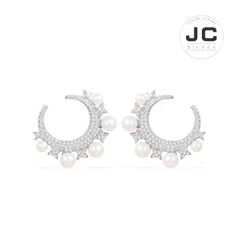 

New Fashion Charms Tibetan silver Original Engraving,Arabian Nights Moon Earrings With Peals For Women Mono Glamour Jewelry Gift