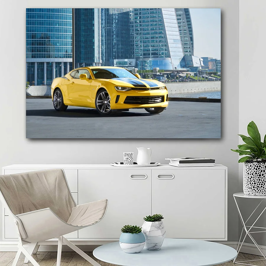 Желтые автомобильные постеры на холсте Camaro Muscle Car художественные настенные