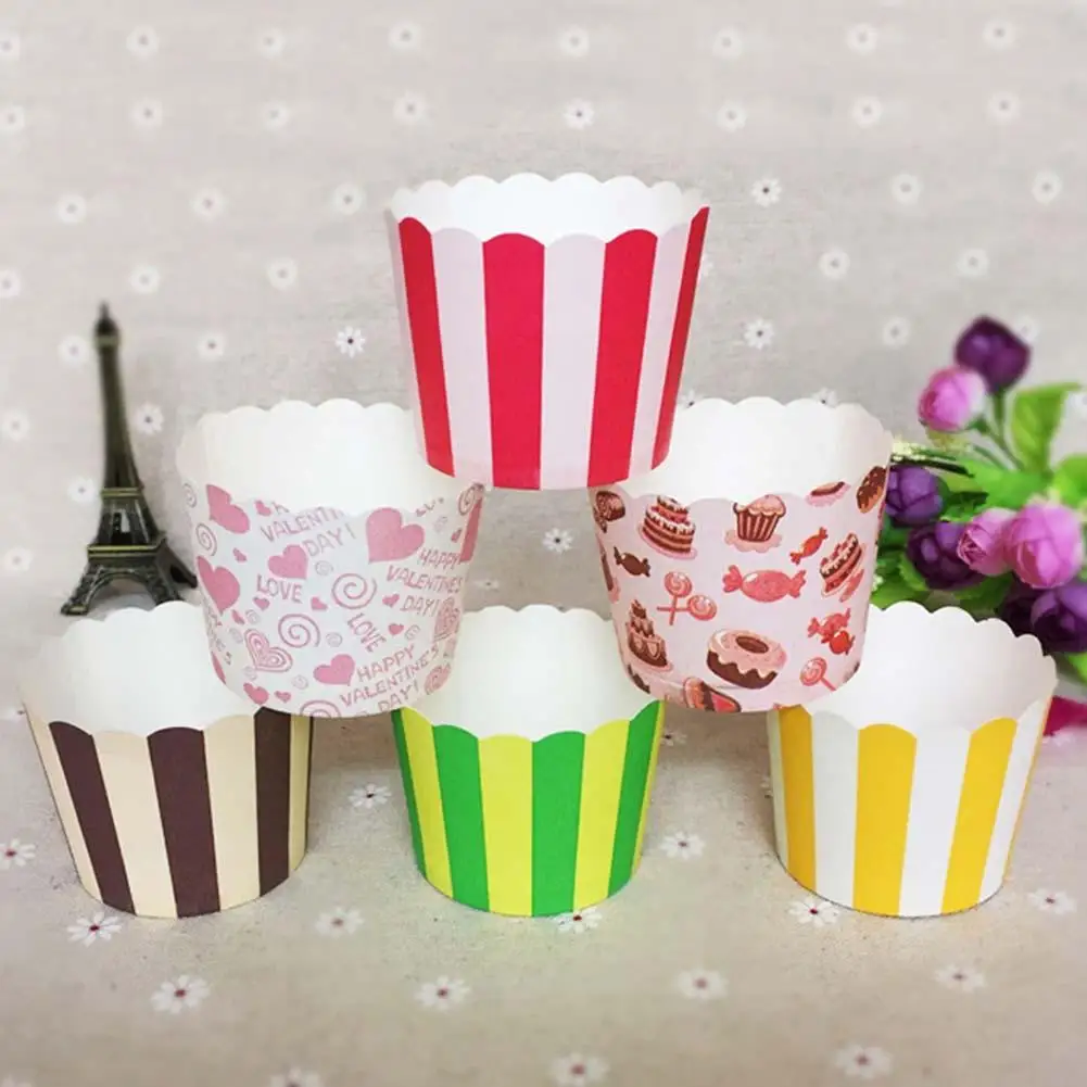 

50Pcs Stripe Heart Deer Heat Resistant Cake Cupcake Baking Baking Paper Cup Case High Temperature Resistant, Grease-proof, Strip