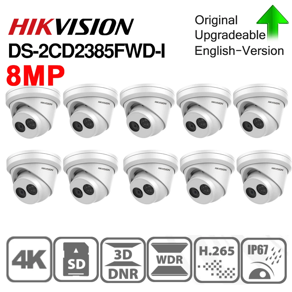 Hikvision 8MP CCTV камера DS-2CD2385FWD-I сети ИК 30 м купольная револьверная IP камера POE H.265 камера безопасности IP67, IK10