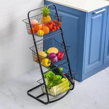 

Kitchen Shelf Cradle Storage Supplies Three Layer Fruit And Vegetable Storage Basket Household Accessories Organizer