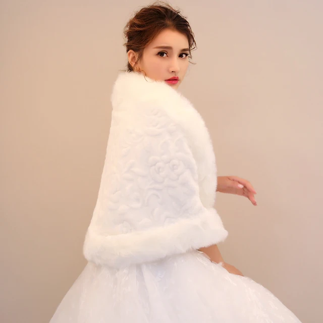 Faux Fur Bridal Shawl Wraps Marriage Woman's Shrug Bride Winter Coat Wedding Party Boleros Jacket Cloak Cover Up Free Shipping Ivory White