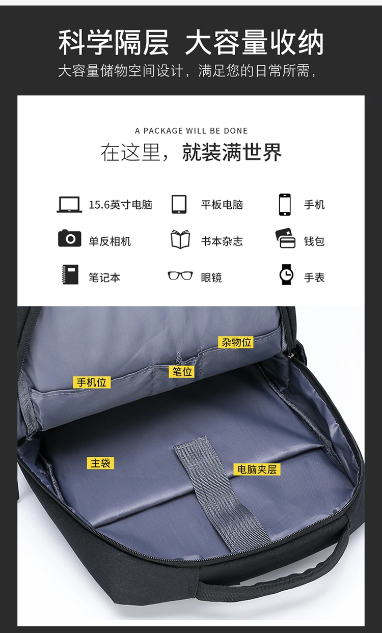 Xiyan Usb Laptop Backpack Business Large Capacity Backpack Men Computer School Bag Travel Bagpack Student Bag