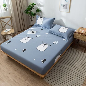 

Cartoon Gray Blue Forest Bear Bed Sheet with Elastic Rubber Band Cotton Fitted Sheet 120*200/150*200cm/180*200cm Mattress Covers