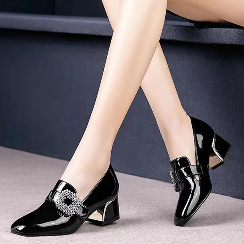 Zapatos de tacón alto con hebilla de charol para mujer, calzado de oficina,  vestido de boda, punta estrecha, de cristal, a la moda, otoño|Zapatos de  tacón de mujer| - AliExpress