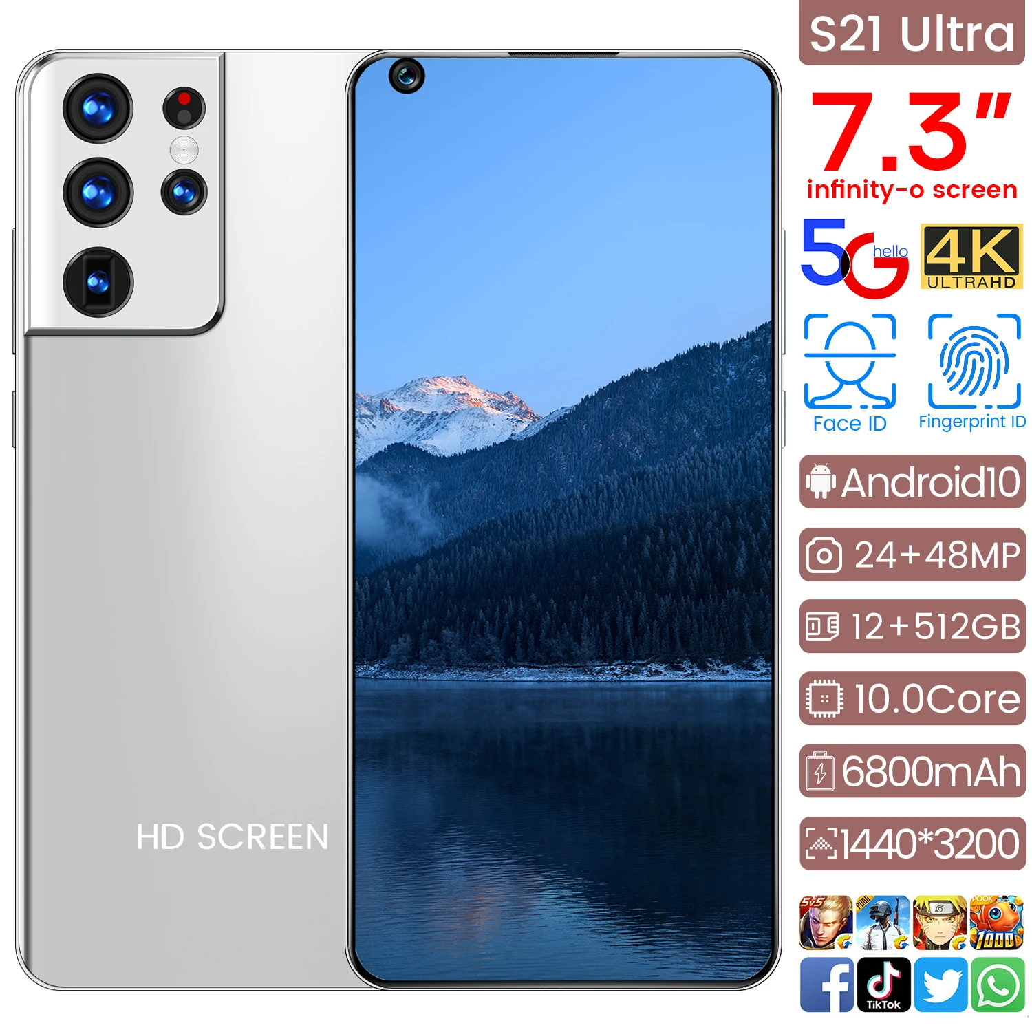 Galxy S21Ultra 128/256 ГБ Встроенная память 7 3 дюймов 24 + 48 Мп 6000 мА/ч Andriod 10 пальца смартфона