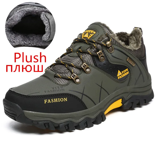 UEIXA Men Winter Boots Fur Warm Snow Boots Men Shoes Adult Casual Outdoor Sneakers Unisex Sneakers Ankle Boot Rubber Men Boot 47 - Цвет: Army Green add plush