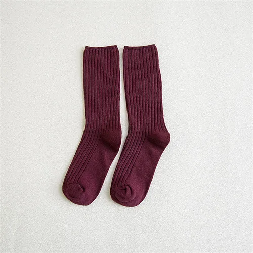 CHAOZHU Classic New Loose Socks Women 200 Needles Cotton Knitting Rib Solid Colors 14 Kinds of 4 Seasons Basic Daily Women Socks Burgundy