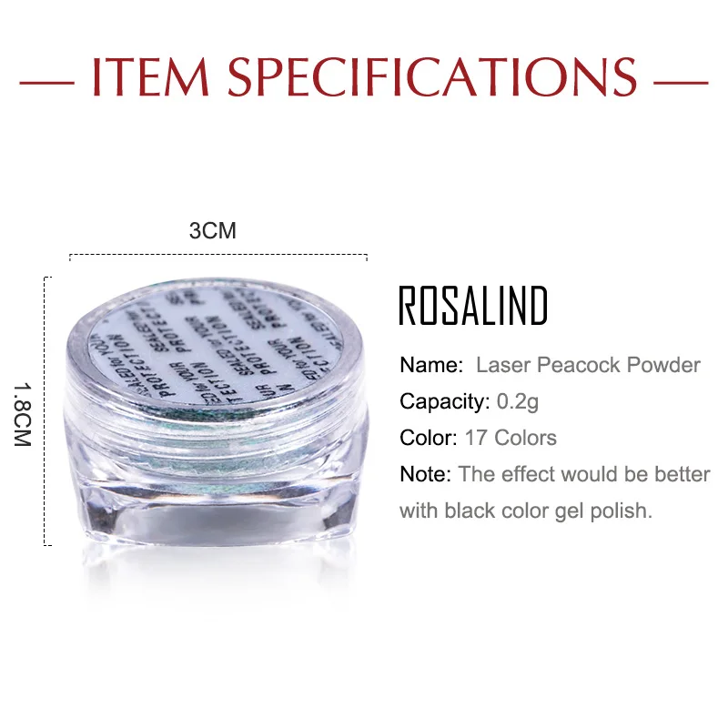 Clearance Discount ROSALIND 0.2g Laser Peacock Powder Nail Glitter Pigment Decoration For Manicure Base Top Coat Design Nail Art