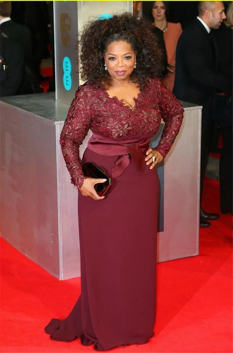 Seвинтажные платья с длинным рукавом красного ковра размера плюс Oprah Winfrey облегающее платье знаменитостей имперский Топ кружевные вечерние платья для выпускного вечера - Цвет: Picture Color