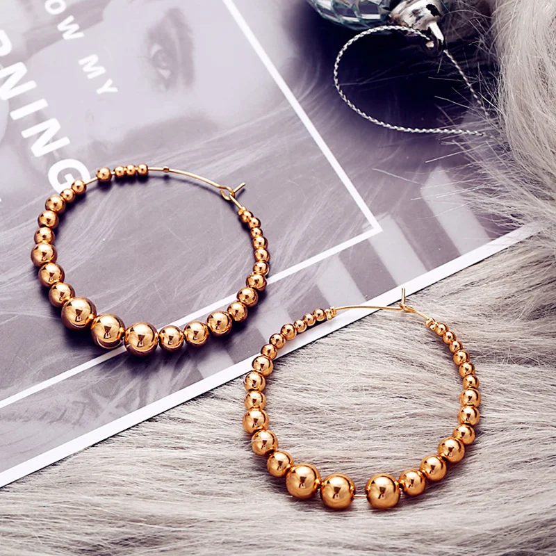 

IF ME Fashion Large Full Gold Beads Hoop Earrings For Women Lady Vintage Big Geometric Round Circle Hoop Brinco Jewelry 2019 New