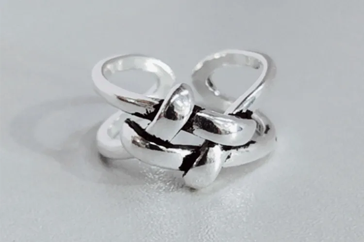 ANENJERY Ретро 925 Серебряное геометрическое кольцо с узлом тайское серебряное кольцо в стиле хиппи панк Регулируемые кольца для мужчин и женщин подарок S-R493