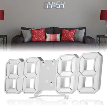 

Digital LED Wall Clock 3D 12/24 Hour Alarm Clock With Snooze Function 3 Level Luminance Display For Office Home Wall Decoration