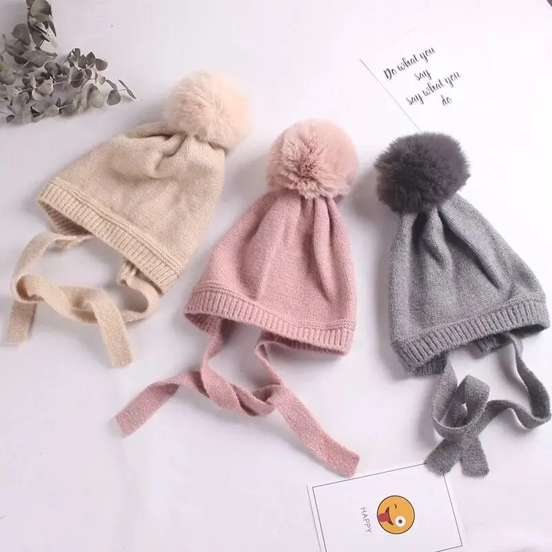 

Infant Baby Winter Knit Hat Soft Cute Beanie Cap Crochet Bunny Hat Bonnet with Chin Strap 2-6Years