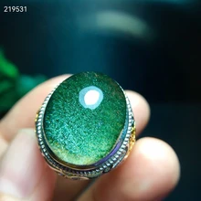 

Genuine Natural Green Phantom Quartz Crystal Adjustable Ring 925 Silver Oval 18.3/12.3mm Gift Jewelry AAAAA