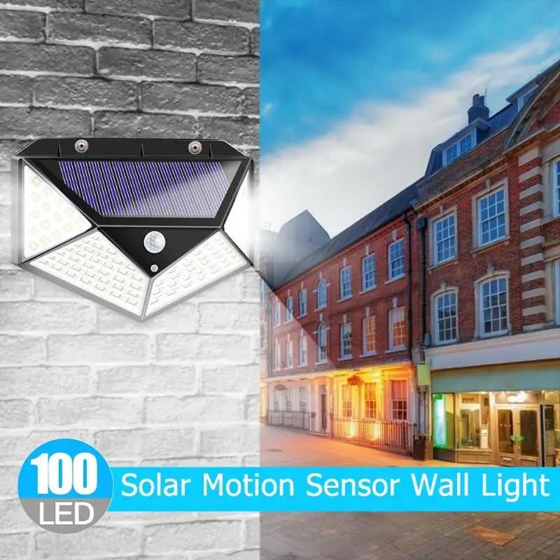 100LED Solar Motion Sensor Wall Light Outdoor Waterproof Yard Security Lamp